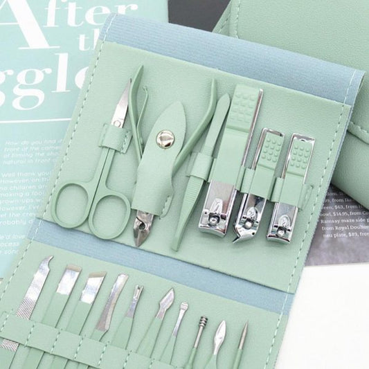 16 Pcs Manicure & Pedicure Kit – Stainless Steel Nail Care & Grooming Set with Travel Case(Random colour)