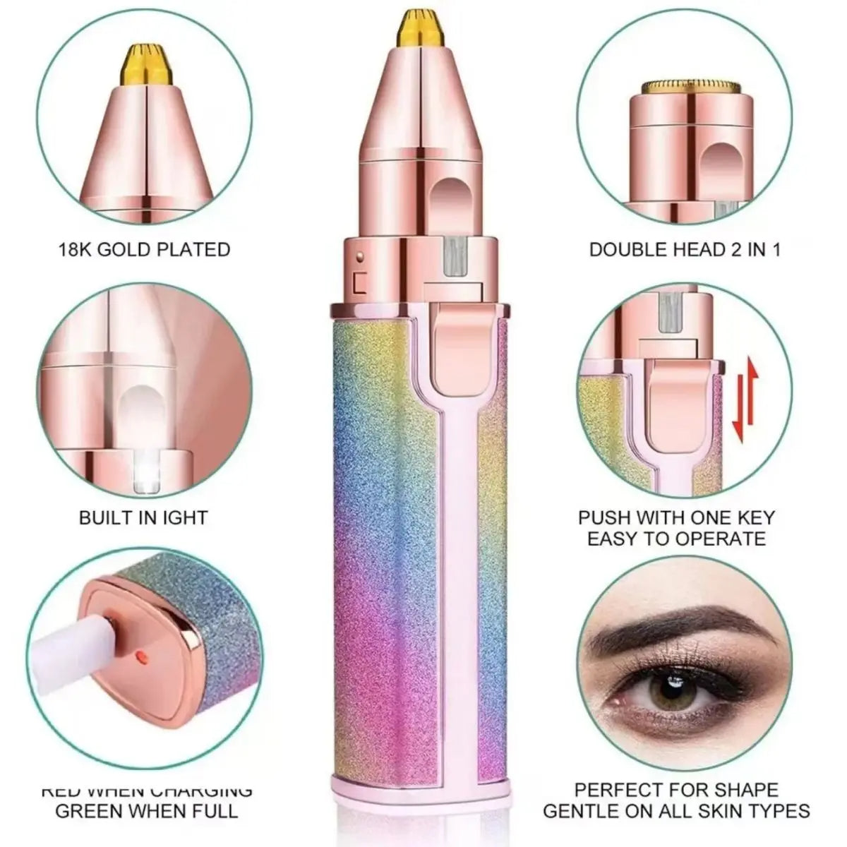 2 in 1 Electric Eyebrow Trimmer & Facial Shaver – Rechargeable Hair Remover for Women