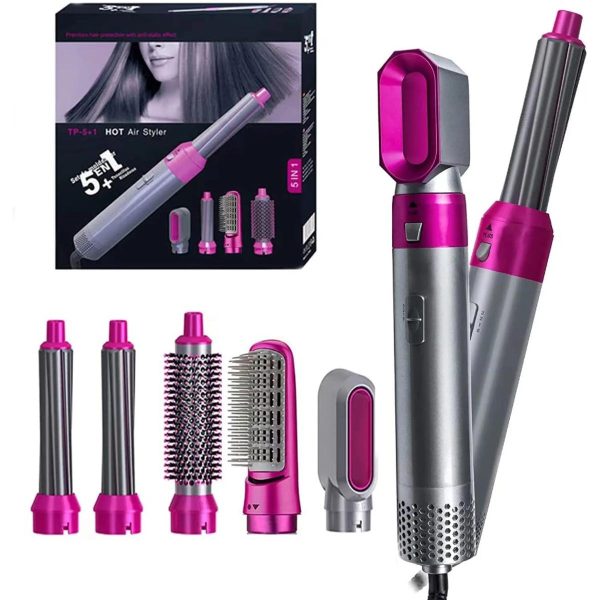 5 in 1 Hair Dryer Brush – Electric Blow Dryer, Straightener & Curling Wand Kit with Detachable Brushes (Random Color)