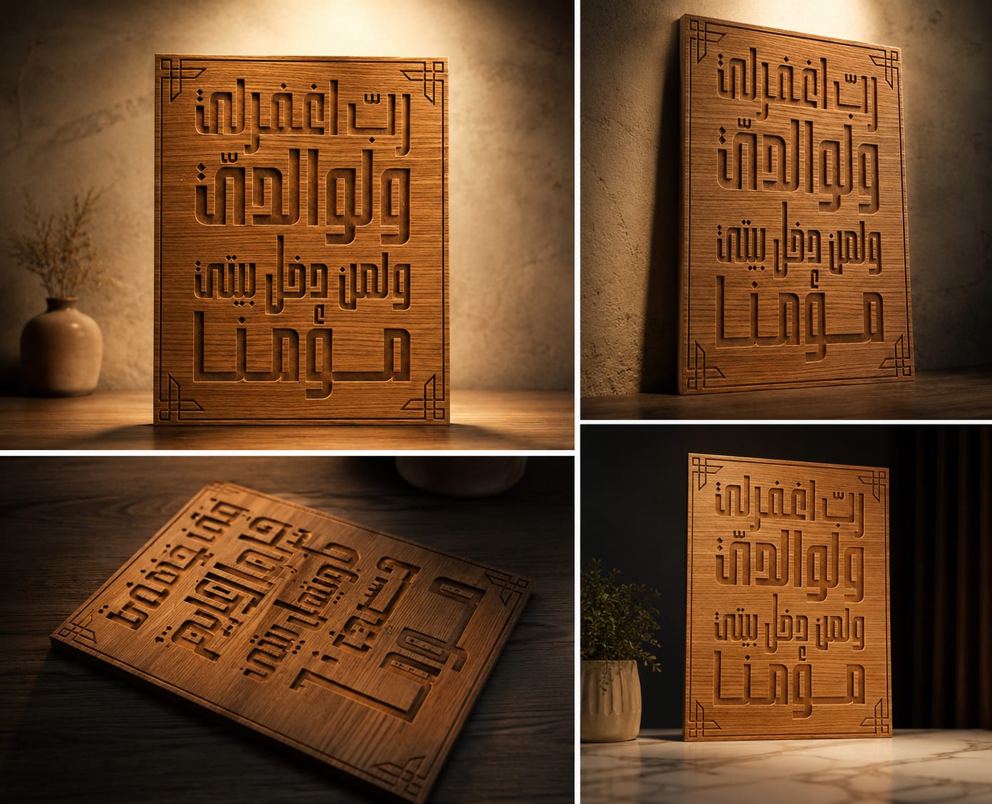 Islamic Wooden Wall Art – “Rabbi Ighfir Li Wa Liwalidayya” Islamic Calligraphy Decor Panel