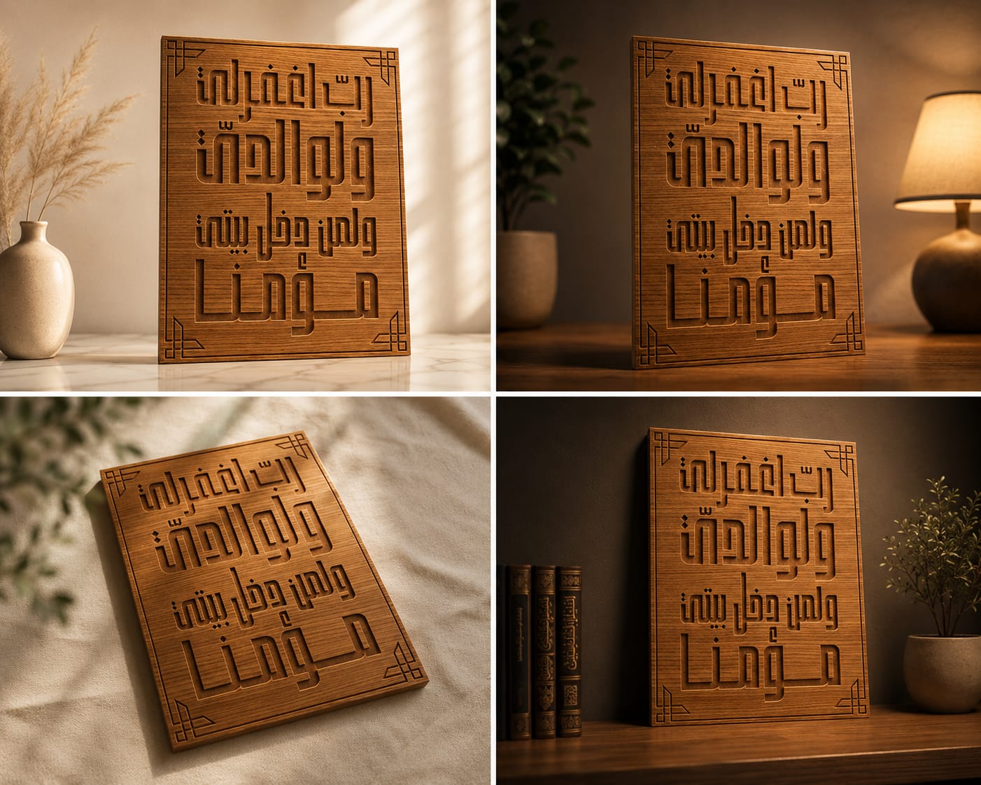 Islamic Wooden Wall Art – “Rabbi Ighfir Li Wa Liwalidayya” Islamic Calligraphy Decor Panel