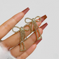 PQT-985 Bow Shape Zircon Korean Earrings – Elegant Golden Color Women’s Jewelry
